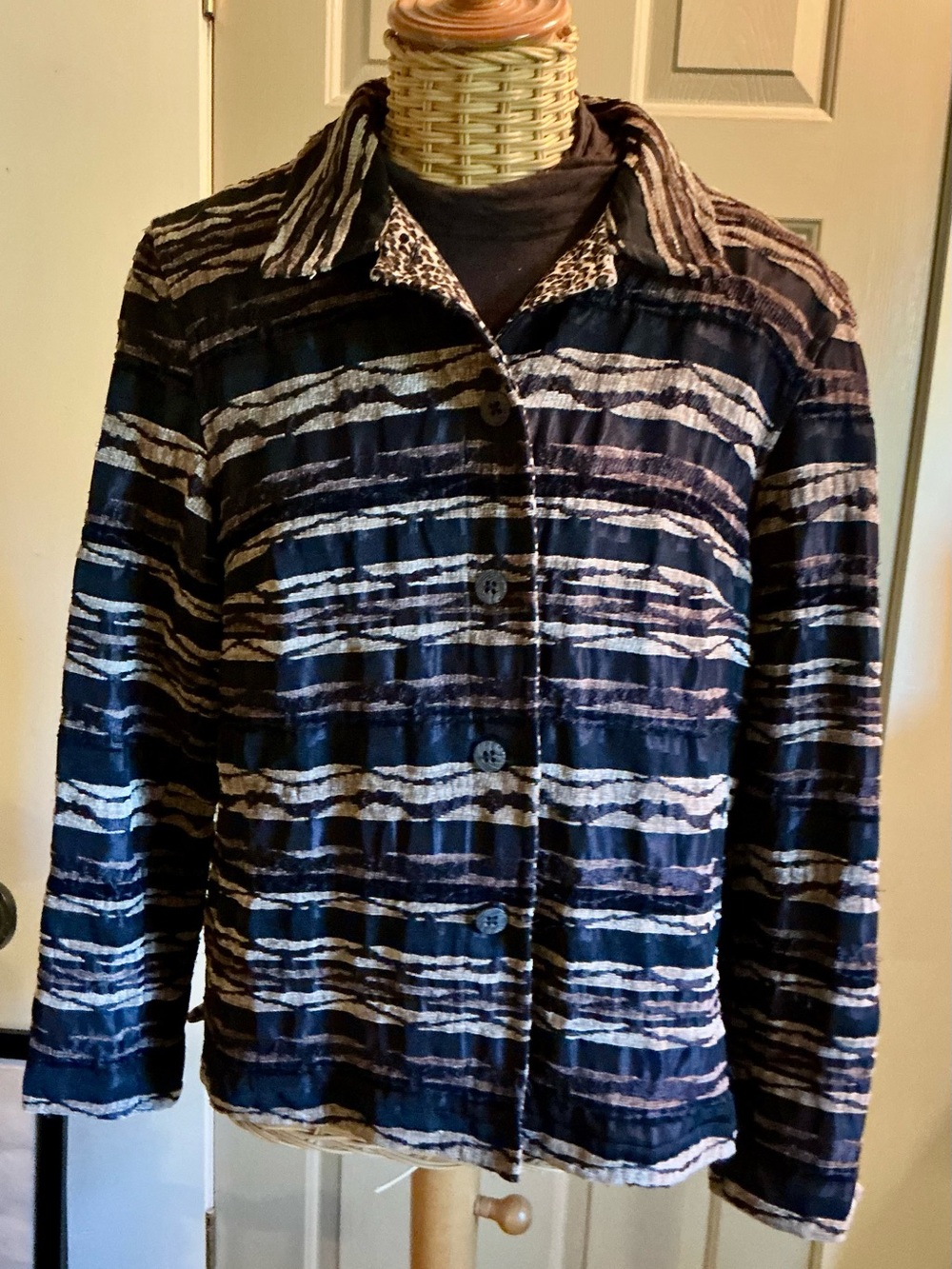 Coldwater Creek Black and Gray Striped Button Jacket PM